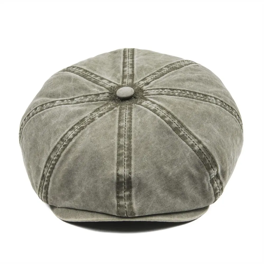 

VOBOOM Green Washed Cotton Newsboy Cap Men Women 8 Panel Ivy Flat Caps Driver Baker Boy Hat Sun Protection Gatsby Beret Hats 160