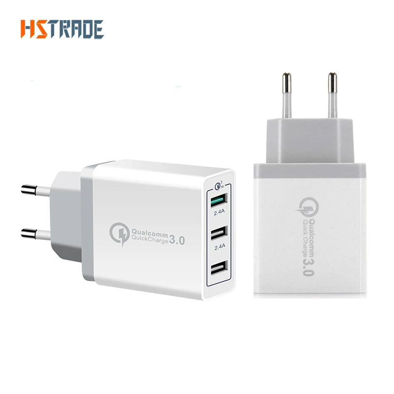 

USB fast Charger EU Plug 3 Port power Adapter QC 3.0/2.4A Travel for iphone Samsung Huawei xiaomi Smart wall Charger Universal