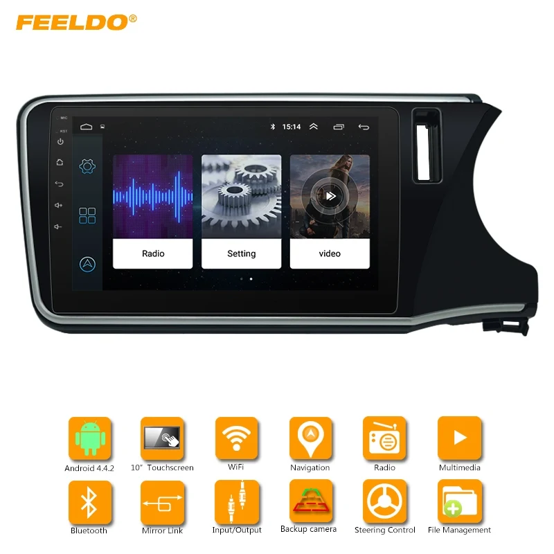 

FEELDO 10.2 inch Bigger HD Screen Android 6.0 Quad Core Car Media Player With GPS Navi Radio For For Honda City2015-2017 #2680