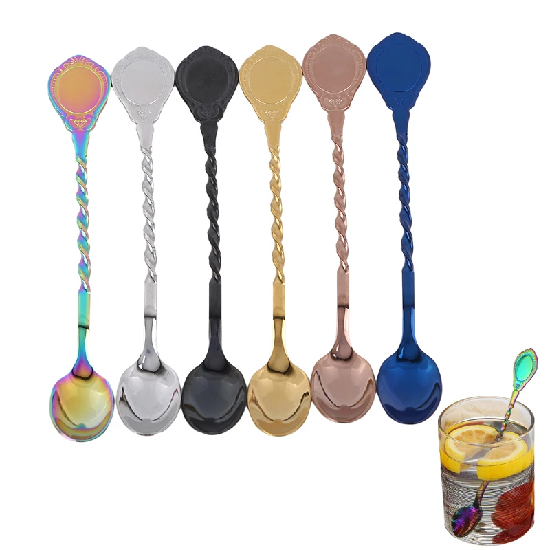 Stainless Steel Cocktail Bar Spoons Muddler Stirrer Twisted Mixing