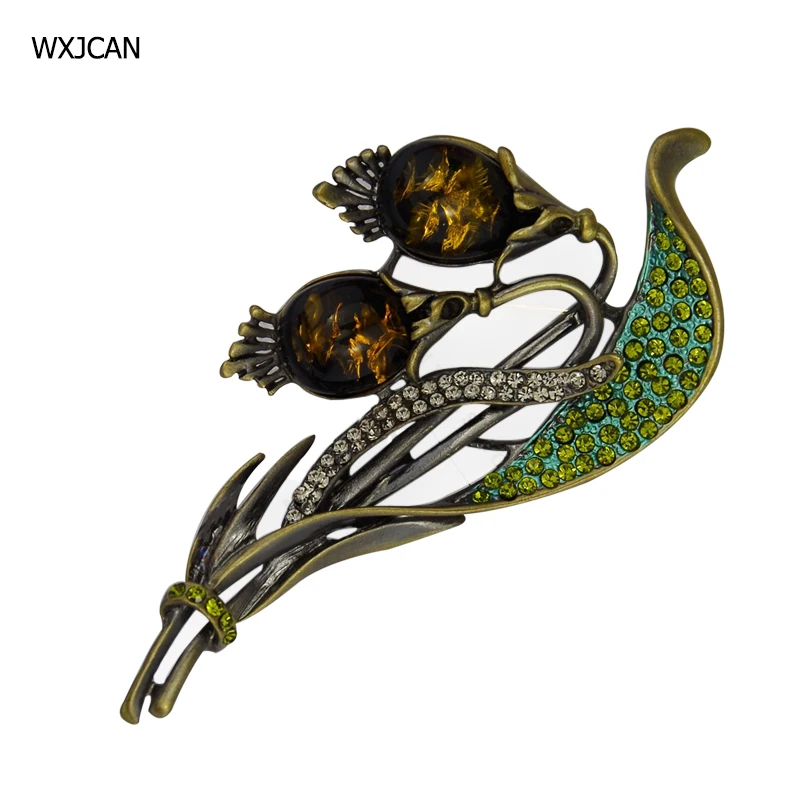 

WXJCAN Novelty large vintage brooches for women Resin rhinestone winter costume jewelery Size 90mm*50mm