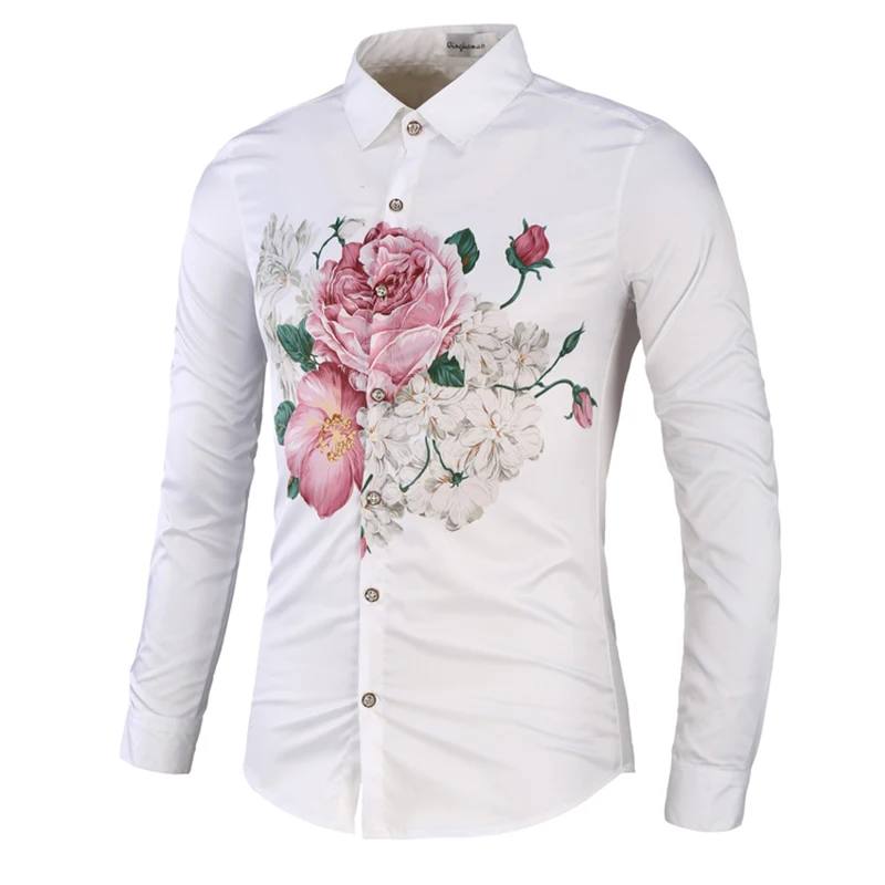 Novelty big Flower Rose print men's shirts full sleeve clothing ...