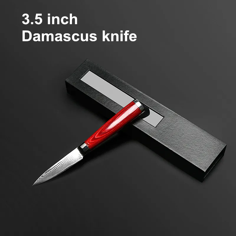 

3.5 inch Damascus knife paring knife Japanese Aus-10 blade color wooden damascus steel kitchen knives fruit knife