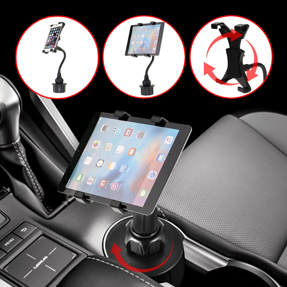 

Adjustable 7 To 10 inch Tablet Holder Car Cup Tablet Mount Holder Stand Bracket For iPad 4 3 2 Mini For Galaxy Tablet PC