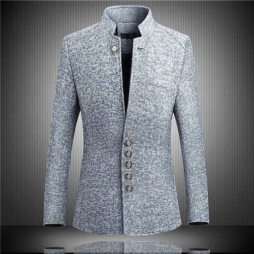 Мужской костюм стоячий воротник куртка высокого качества однобортный костюм весеннее пальто осенние куртки Мужская Homme новая брендовая одежда - Цвет: Серый