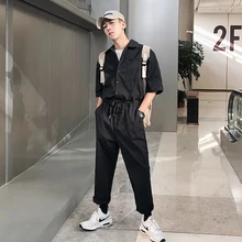 Ретро с коротким рукавом мужские джемперы мусульманская одежда весна лето женские комбинезоны рабочие