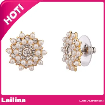

Flower Sun Star Faux Pearl Pave Statement Stud Earrings