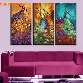 

Unframed 3 Panel Colorful Dancer Handmade Abstract Modern Oil Painting On Canvas Home Wall Picture For Home Decoration Artwork