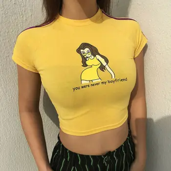 

Summer Women Yellow Short Sleeve T-Shirt Sexy Lady