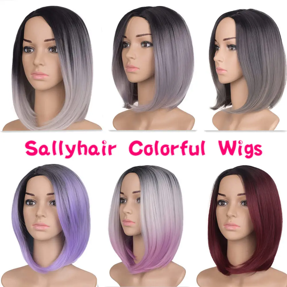 Sallyhair Высокая температура Синтетические прямые короткие Омбре черный Изумрудный зеленый цвет Америка Африка боб парики для черных женщин