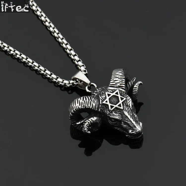 Vintage Horn Sheep Goat Pendant Necklace For Men Boys Silver Tone