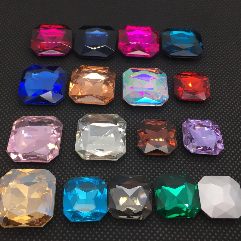

All Colors & Sizes 10~23mm Pointed Back Square Octagon Glass Crystal Fancy Stone Crystal AB,Red,Dark Green,Gold shadow