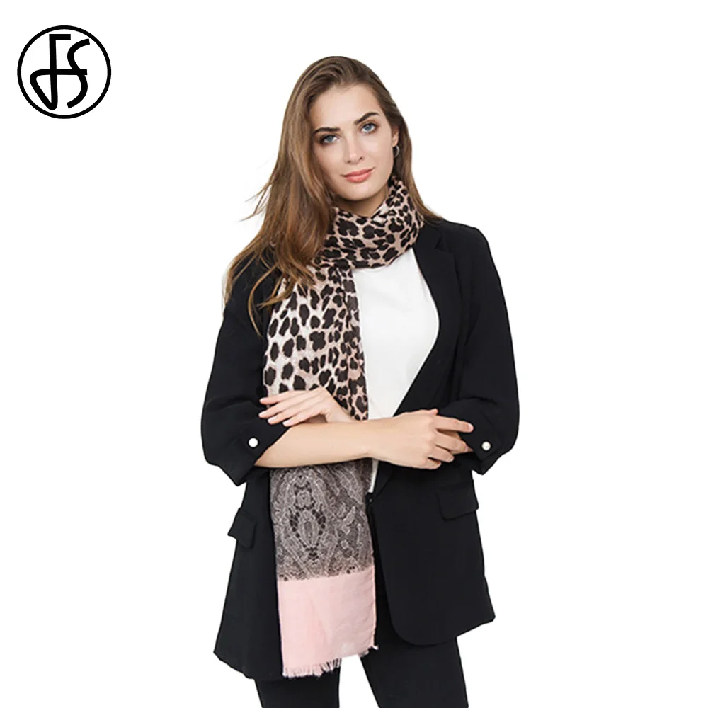 

FS New Pink Print Leopard Head Neck Scarves Pashmina Warm Winter Shawls And Wraps Designer Scarf Women Luxury 2018 With Tassel