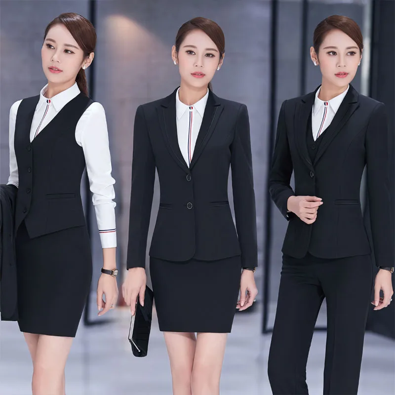 Formal Professional Business Work Suits With 3 Piece Jackets + Pants Vest For Ladies Office Blazers Outfits Trousers Sets|suits work|pant suits