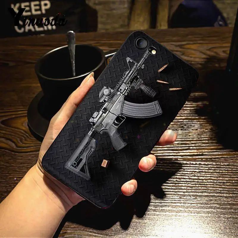 Чехол Yinuoda для телефона из ТПУ с рисунком штурмовой винтовки Ak 47 Ak47 M16 iPhone 7X6 6S 8 Plus XS