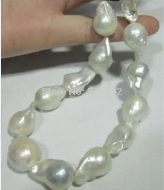 

Free shipping@@@@@ Wholesale >>>>HUGE 18" GENUINE NATURAL SOUTH SEA WHITE BAROQUE PEARL NECKLACE a