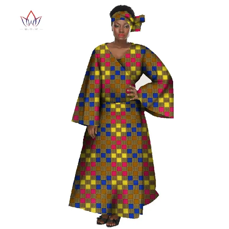 Летнее женское платье длиной до щиколотки с длинным рукавом традиционная африканская одежда 2 шт кроп топы и Макси платье WYW07 - Цвет: 1