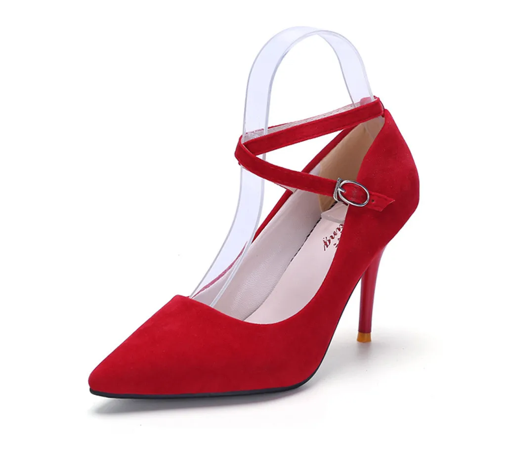 Croix Talon Noir Sangle Mode Femmes Chaussures Tête slip Doux D'été Pointu Sandales Non Sandalia rouge rose Sexy De Épais Feminina ITTCqw6