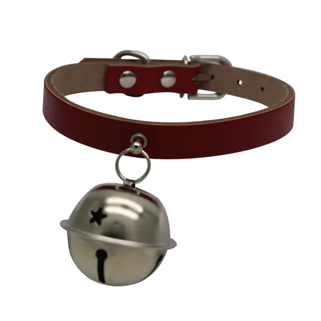 Puppy Dog Leather Collar With Big Bell Jingle Pet Necklace Fashion Cute