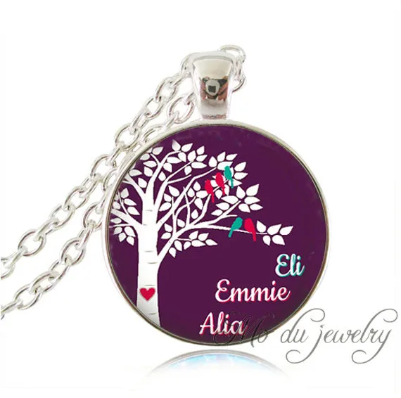 

Fashion mother necklace family tree necklaces life tree pendant glass dome bird necklace jewellery personalized name neckless