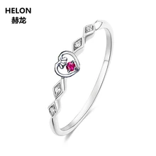 Solid 14k White Gold Natural Ruby Diamonds Heart Engagement Wedding Ring Fine Jewelry
