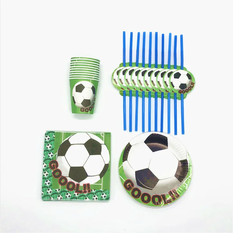 

Green Football Theme Design 50Pcs/Lot Paper Tableware Set Children Birthday Party Wedding Cup Plate Straw Decoration Supplies