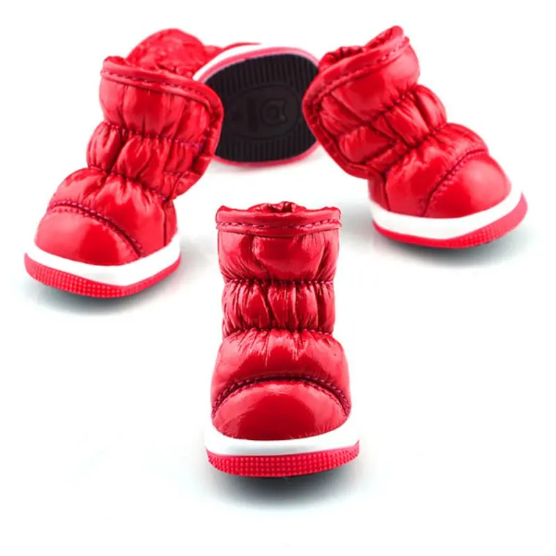 Модные зимние ботинки из искусственной кожи; ботинки для маленьких собак; зимние ботинки; обувь для собак; зимняя обувь для щенков