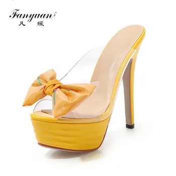 

fanyuan Platform Chic Style Sexy Thin High Heels 2019 Brand New Large Size 43 Mature Office Lady women's Slippers