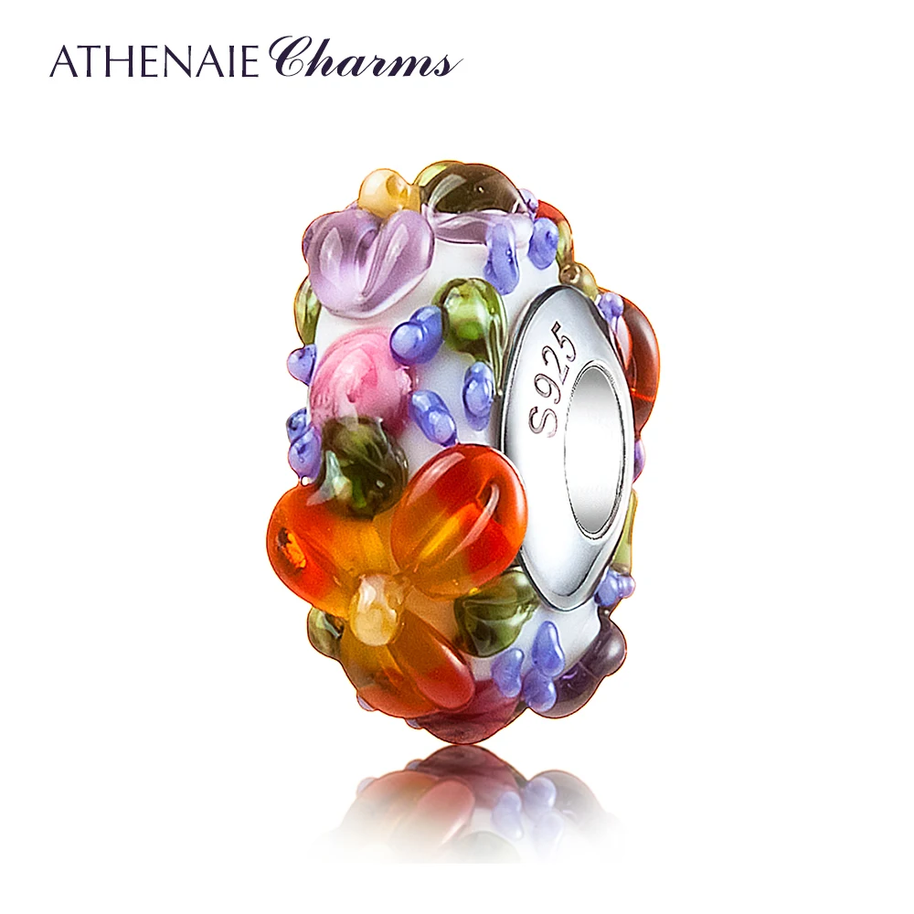 ATHENAIE Genuine Murano Glass 925 Silver Core Hawaiian Maui Floral Lei Fit European Bracelets Charms Gift