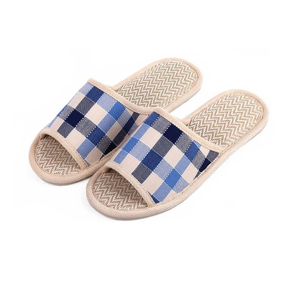 

Fashion Women & Men Lover Home Slippers Plaid Linen Comfortable Indoor Sandal Good Ventilation Non-slip Floor Slippers Shoesnew