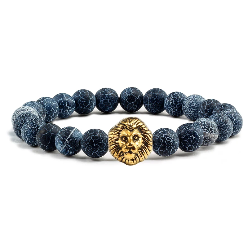 

26 Color Natural Lava Stone Tiger Eye Turquoises Beads Bracelets Gold Silver Lion Men Bracelet For Women Couple Distance Jewelry