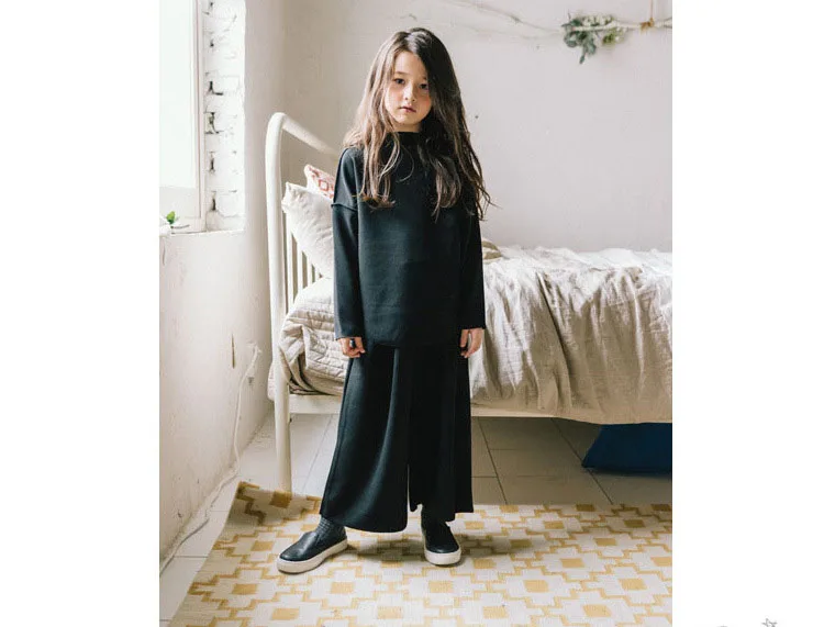 fleece cotton teenage girls clothing sets kids 2018 autumn winter clothes suits girl 2 pcs loose hoodies & wide leg pants suits  (4)