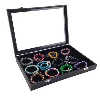 

Black Color Velvet Earrings Ring Bracelets Organizer Ear Studs Jewelry Glass Display Showcase Plate 35*24*4.5cm(L*W*H)