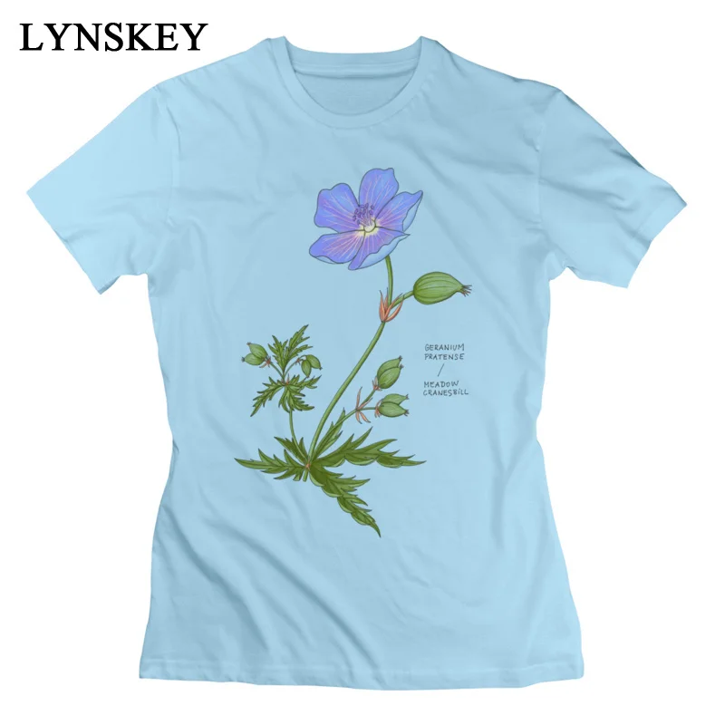 LYNSKEY New Fashion Summer Summer/Fall Meadow Cranesbill T Shirts 100% Cotton Round Collar Girl Tops Shirt Normal Clothing Shirt white