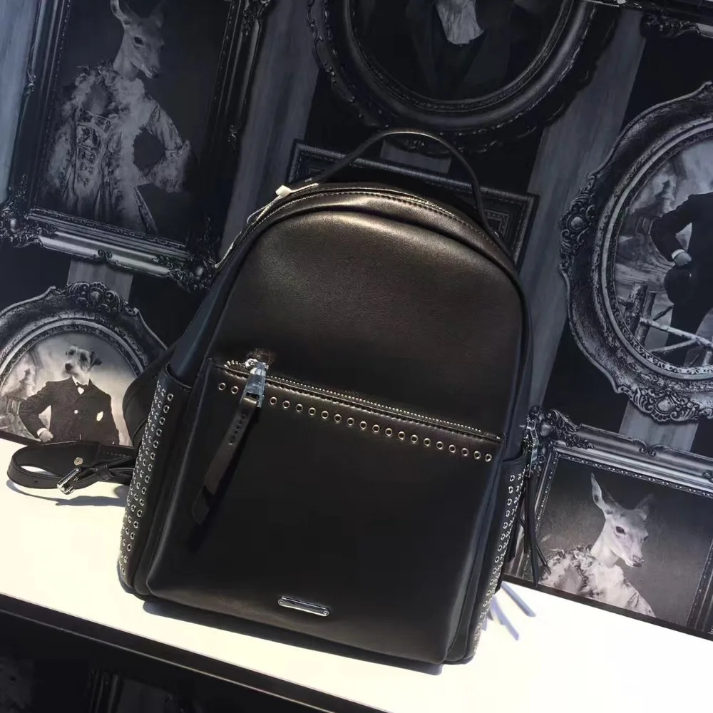 

Backpack for women 2017 genuine leather unisex Designer famous brand laptop backpack mini rucksack rivet backpack mochila