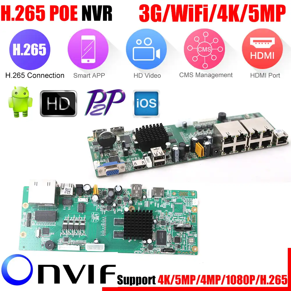 32CH 1080P CCTV NVR Board HI3536 2 SATA Ports ONVIF Security Video