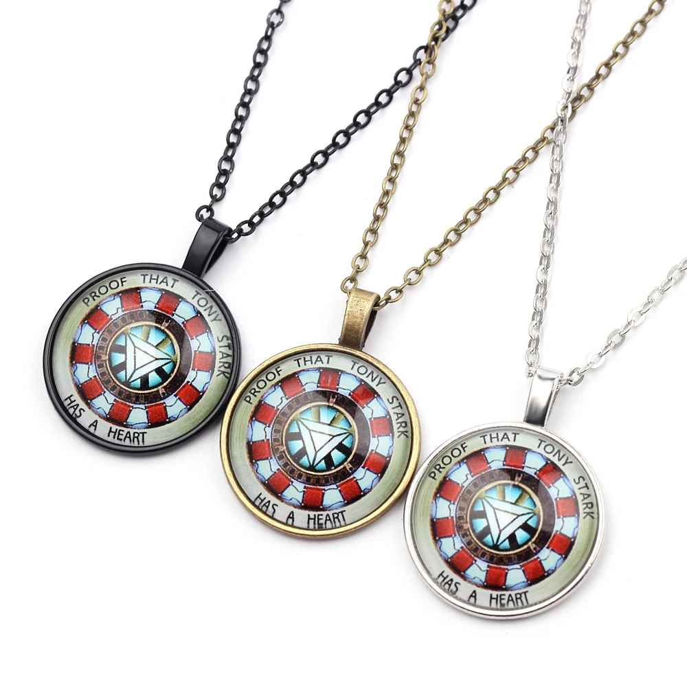 

3 Colors Fashion Movie Series Avengers Iron Man Necklace Silver Glass Dome Necklace Chain Pendant Jewelry Gift For Men