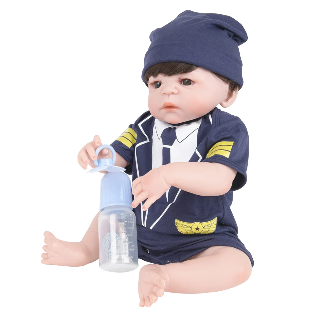 22inch 55cm Lovely Realistic Soft Vinyl Reborn Doll Real Looking Newborn Baby Boy Doll in Uniform Clothes Kids Birthday Gifts