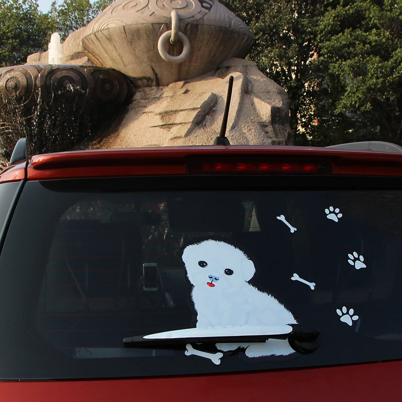 Автомобильные щетки KAWOO Стайлинг 3D Автомобильная наклейка с милой белой собакой
