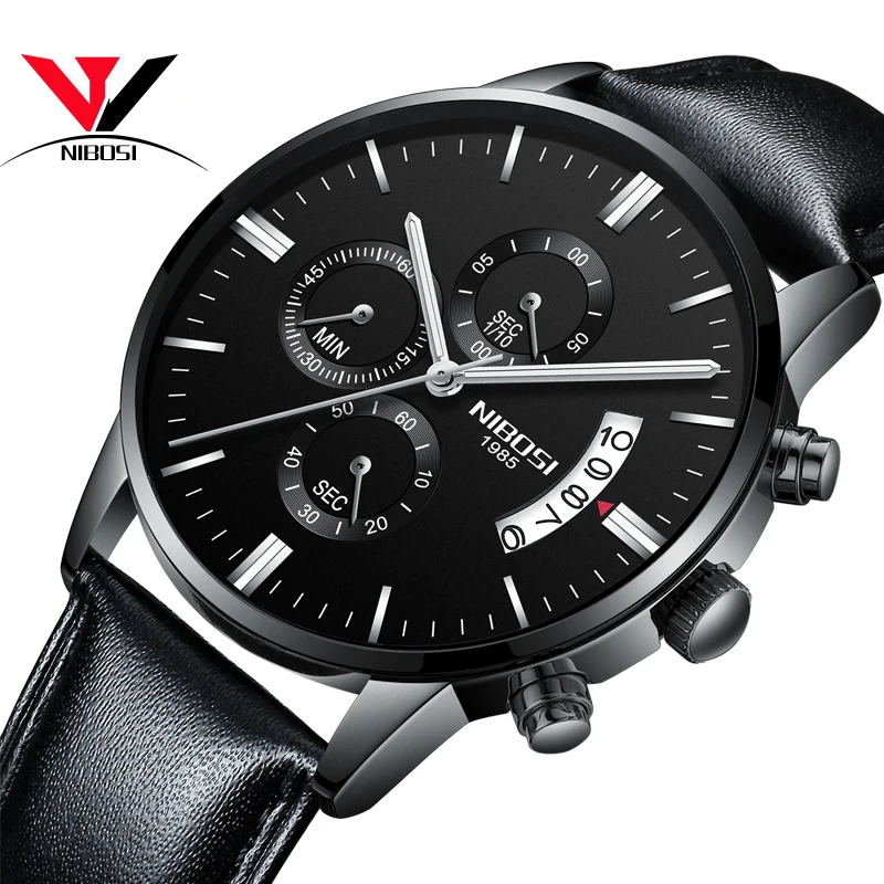 Relogio Masculino Esportivo NIBOSI мужские часы модные с кожаным ремешком и сеткой из