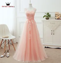 QUEEN BRIDAL Many Colors A-line Tulle Lace Long Formal Pink Evening Dresses Vestido De Festa Evening Party Prom Dress Gowns DR12