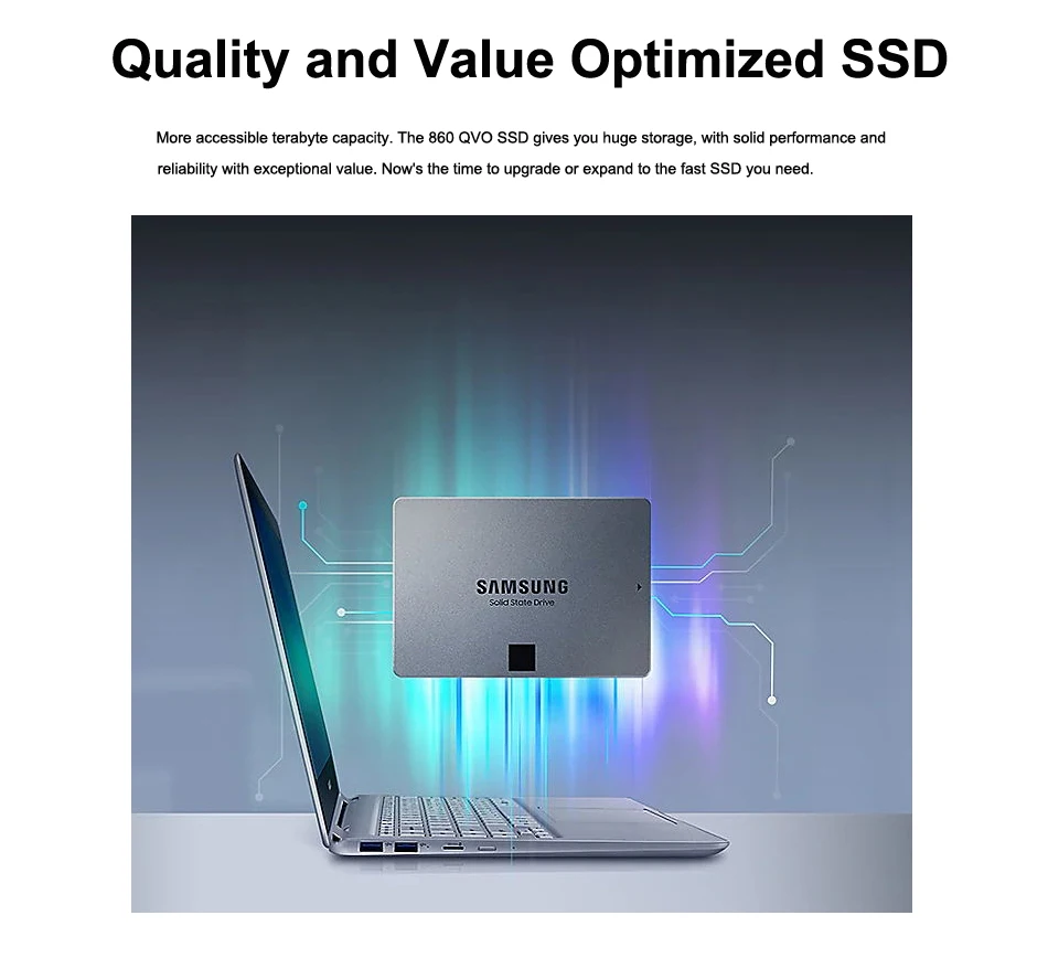 SAMSUNG SSD, 860 QVO 1 ТБ Внутренний твердотельный диск 1 ТБ 2,5 "SATA3 жёсткий диск ноутбука Настольный ПК QLC внутренний жёсткий диск