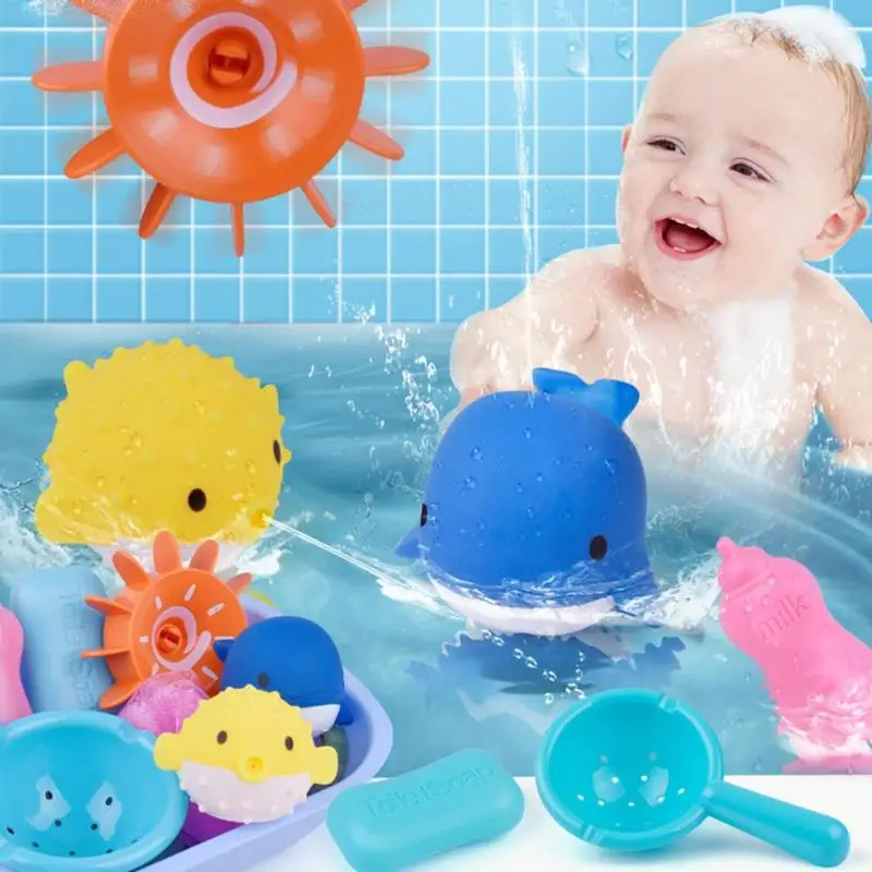 

1 Set Baby Infant Bath Toy Runner Dolphin Globefish Swimming Water Toys Colorful Soft Float Squeeze Toy