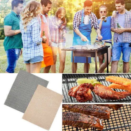 Mintiml Grill Mat BBQ Grill Mesh Mat Non-Stick Teflon Cooking Sheet Liner Fish 2 pcs Black Brown