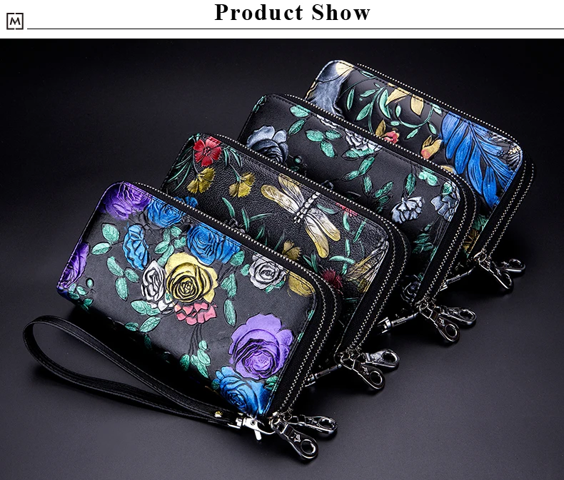 Lomelobo Hand Painted Lady Wallet Long Split Leather Flowers Women Cute Purse Girls Business RFID Card Holder portomonee HPL8349 Details (10)