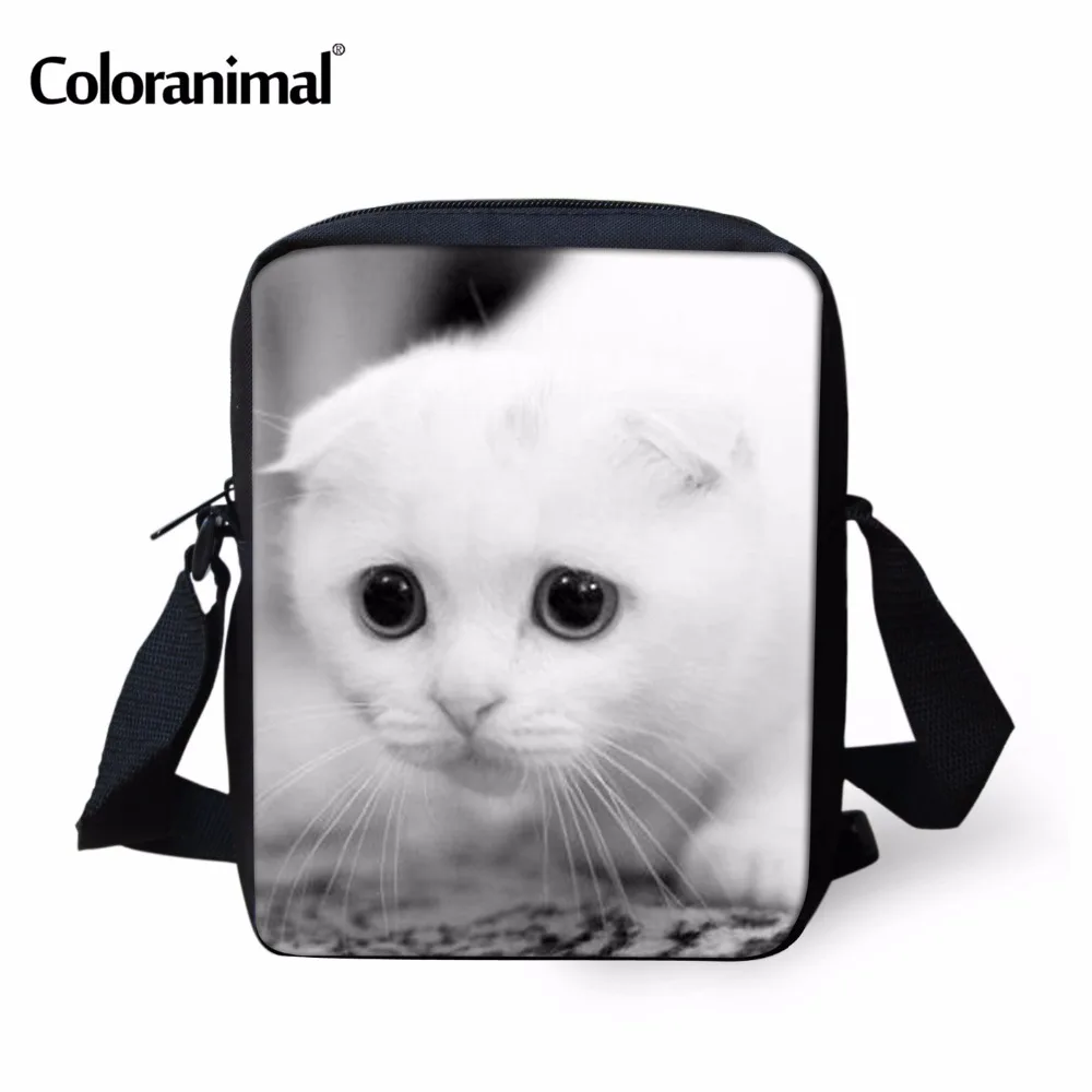 Coloranimal/Детские сумки для мужчин и женщин, мини-сумки через плечо, милые 3D Животные, Белый Кот, мопс, напечатанные маленькие сумки на плечо, школьные сумки для мальчиков