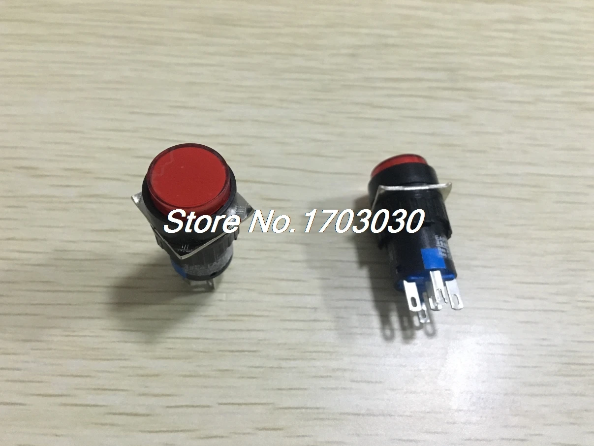 

5 Pcs AC 220V Red LED Light Momentary SPDT Round 16mm Push Button Switch AC 250V 5A