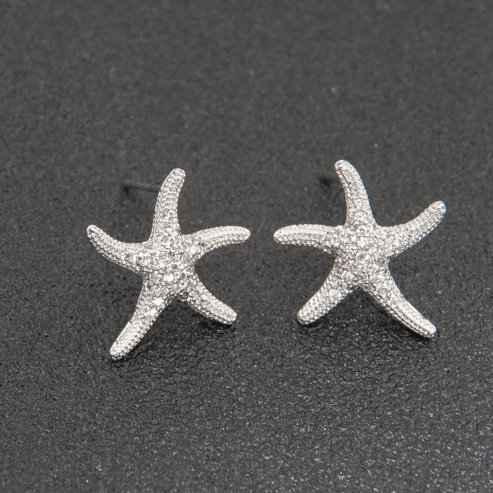 

Crystal Cubic Zirconia CZ Copper Pearl Starfish Stud Earring for Women Girl Pierced Earring Pin CE10344