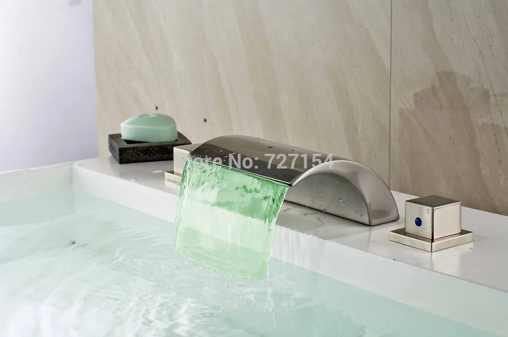 

Free Shipping! Modern Waterfall LED Basin Faucet Dual Handles Sink Mixer 2 Handles Deck Mounted