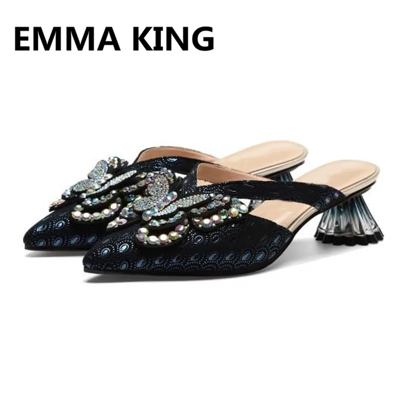 

Luxury Velvet Bow-Knot Women Slippers Pointed Toe Slip On Mules Pumps Cutout Ladies Party Runway Shoes Woman Elegant High Heels